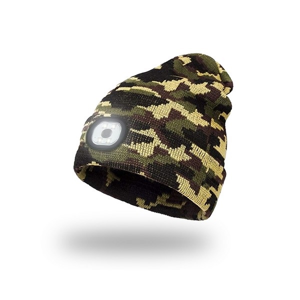 PLETENÁ ČIAPKA S LED LAMPIČKOU CAMO